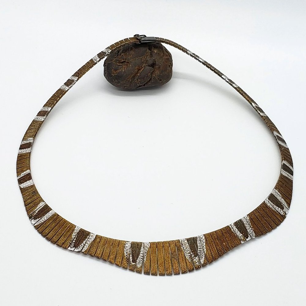 Two toned gold & silver collar necklace marked ITALY 925